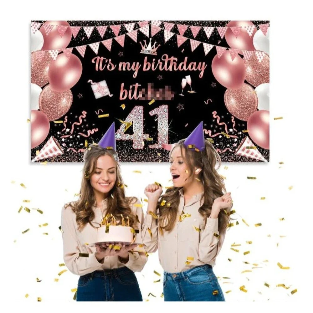 71x43in It's My Birthday Banner Backdrop Rose Gold Party Decorations Supplies 41